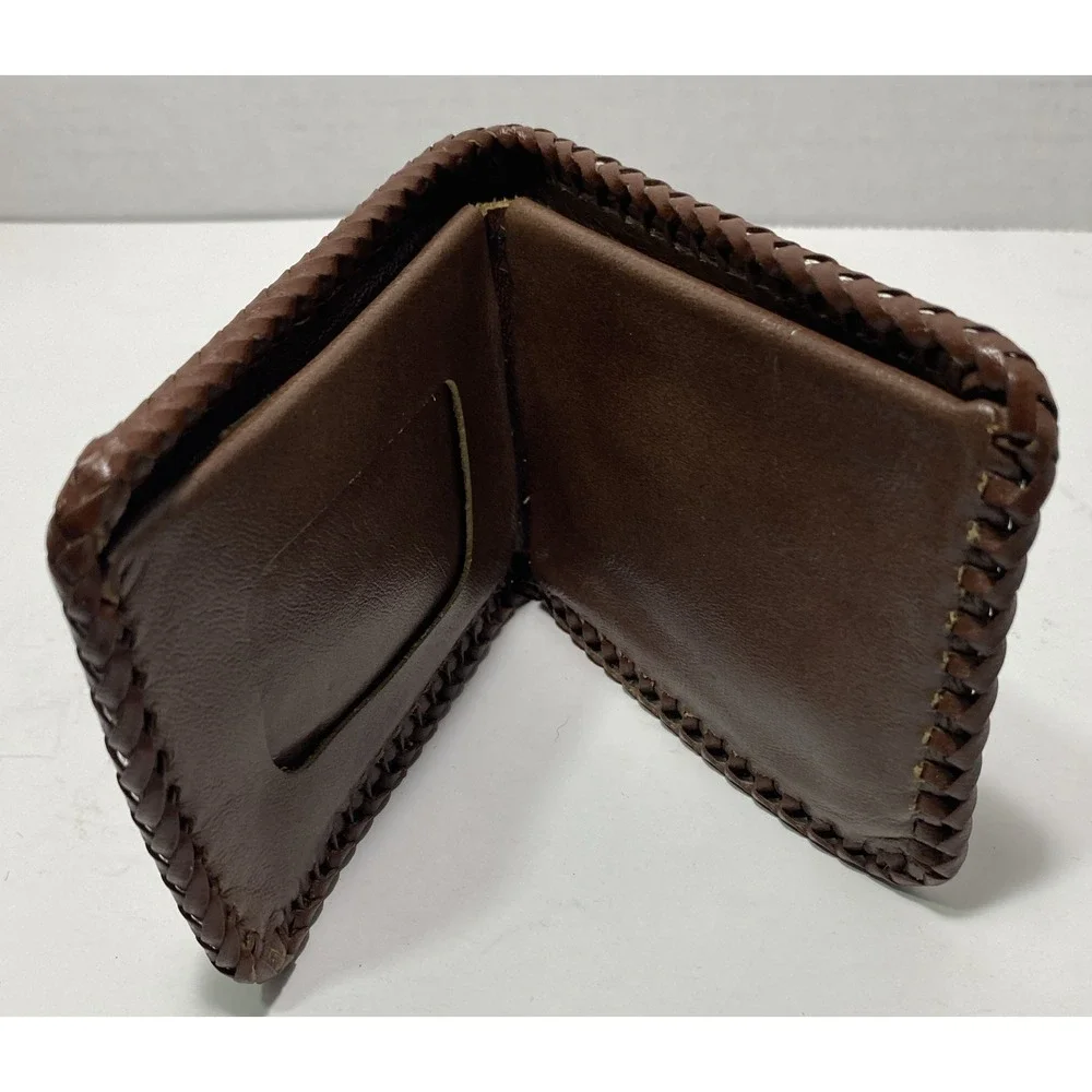 Vtg Hand Tooled Leather Stitched Embossed Antique Car Club USA Wallet